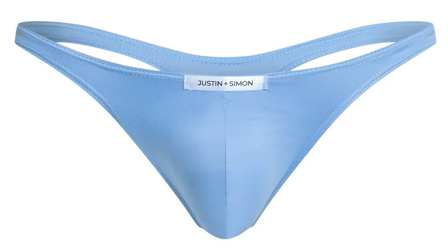 Light blue justin simon thong in smooth stretchy fabric with minimalist design from the classic xsj03 collection