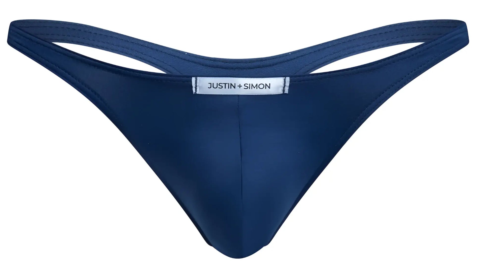 Navy blue justin plus simon thong in sleek smooth fabric with minimalist design from the classic thongs collection