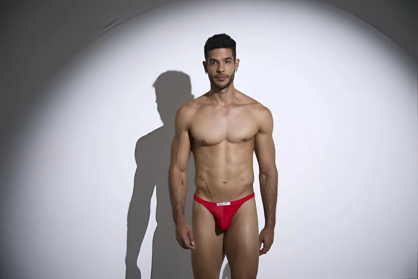 Justin+Simon XSJ03 classic red athletic briefs with a small white logo on the front for active wear