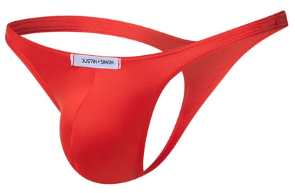 Red justin simon xsj03 classic thong in peach red with smooth seamless fabric and minimalist design front view