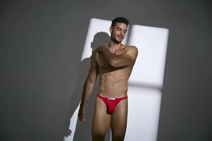 Justin simon xsj03 classic thongs in peach red with a white logo waistband for comfortable everyday wear