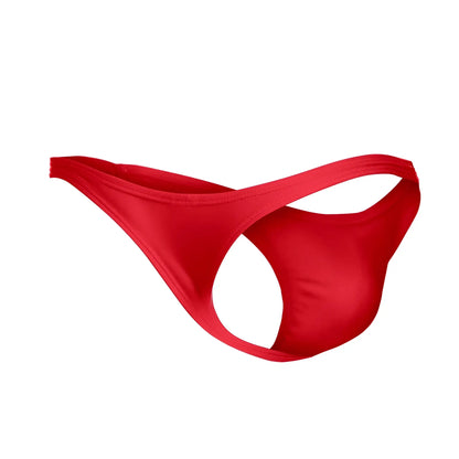 A vibrant red justin simon xsj03 classic thong made of smooth stretchy fabric with a sleek minimalist design