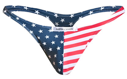 Justin plus simon classic thong with blue red usa flag colors and white stars in XSJ03 style