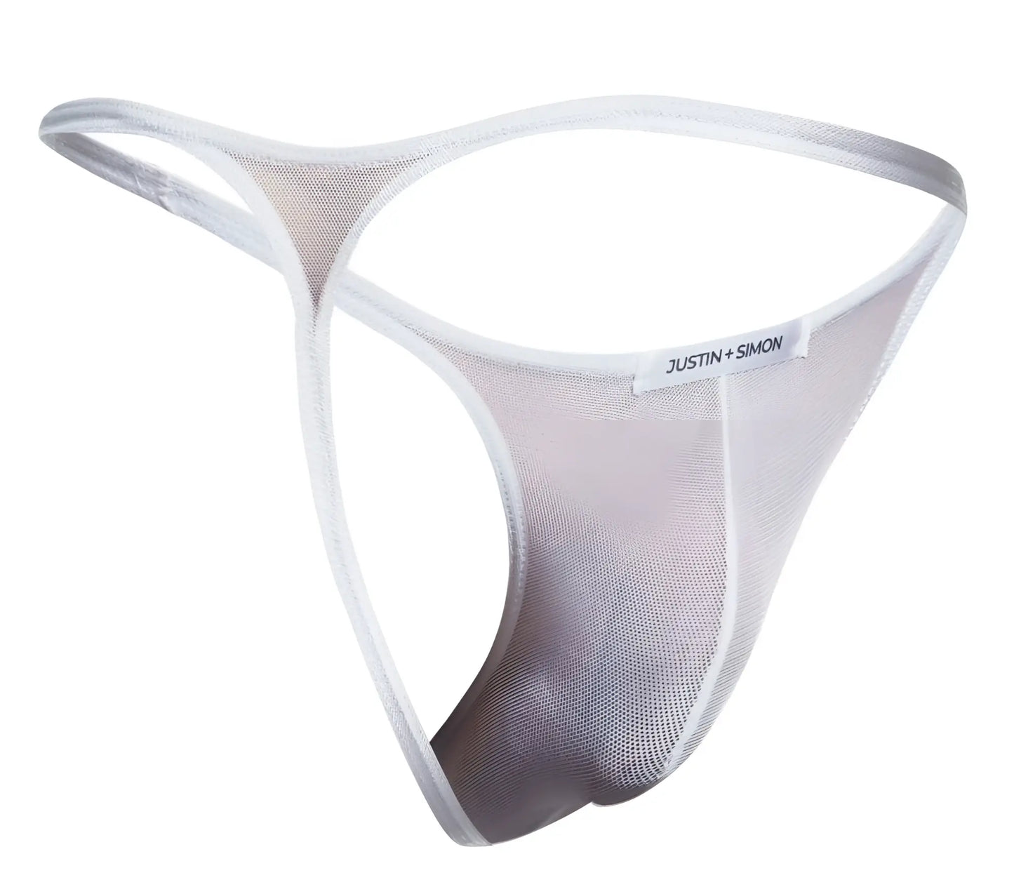 White mesh thong by justin and simon classic thongs xsj03 in white mesh fabric, front view