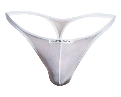 Transparent silver mesh thong with white trim and justin simon label from JUSTIN SIMON XSJ03 Classic Thongs white mesh