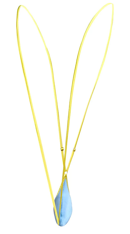 A delicate yellow chain necklace with a teardrop-shaped baby blue pendant from justin simon xsj04 sling color