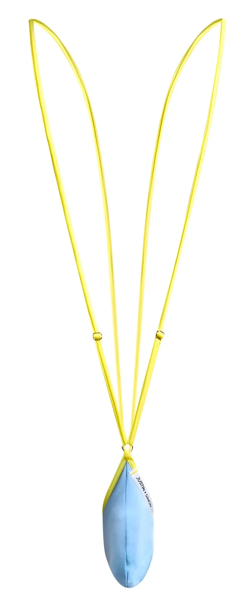 Justin simon xsj04 sling color baby blue pendant features a light blue teardrop shape with a yellow cord and metallic beads