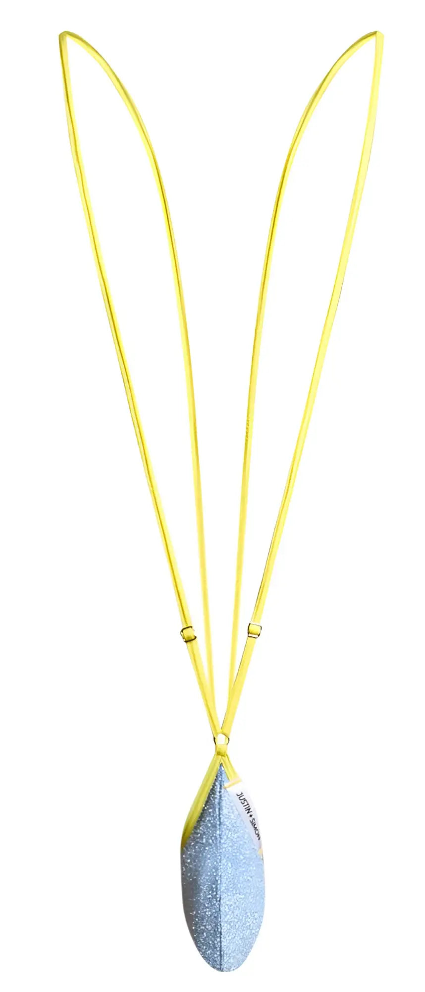 Justin simon xsj04 sling color lurex blue vibrant yellow cord necklace with light blue glittery feather pendant