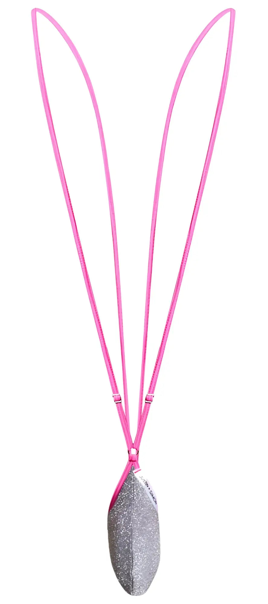 Justin simon xsj04 sling color lurex gray pink cord necklace with silver glittery leaf shaped pendant