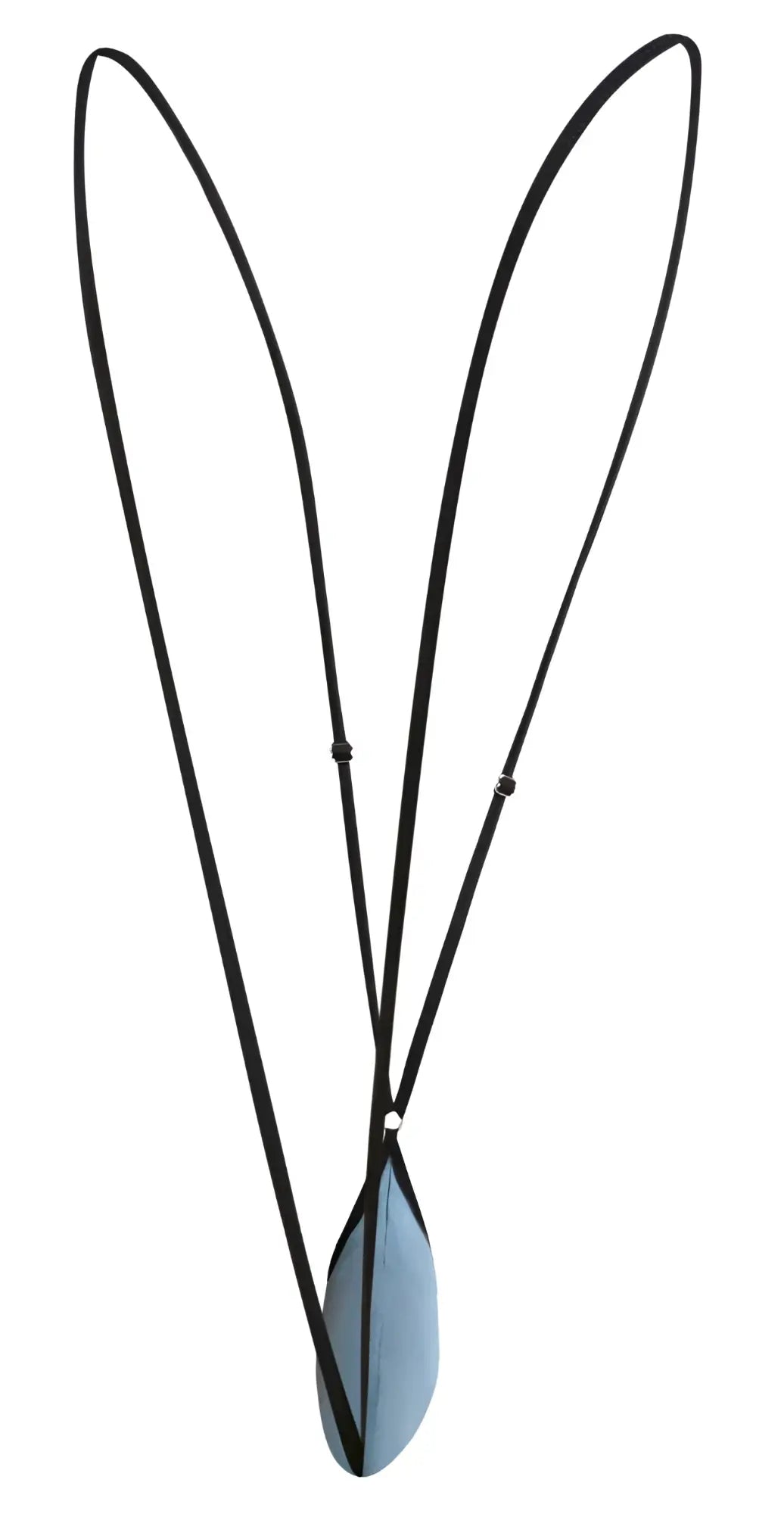 Black cord necklace with light blue teardrop pendant paired with justin+simon xsj04 sling color metal green bag