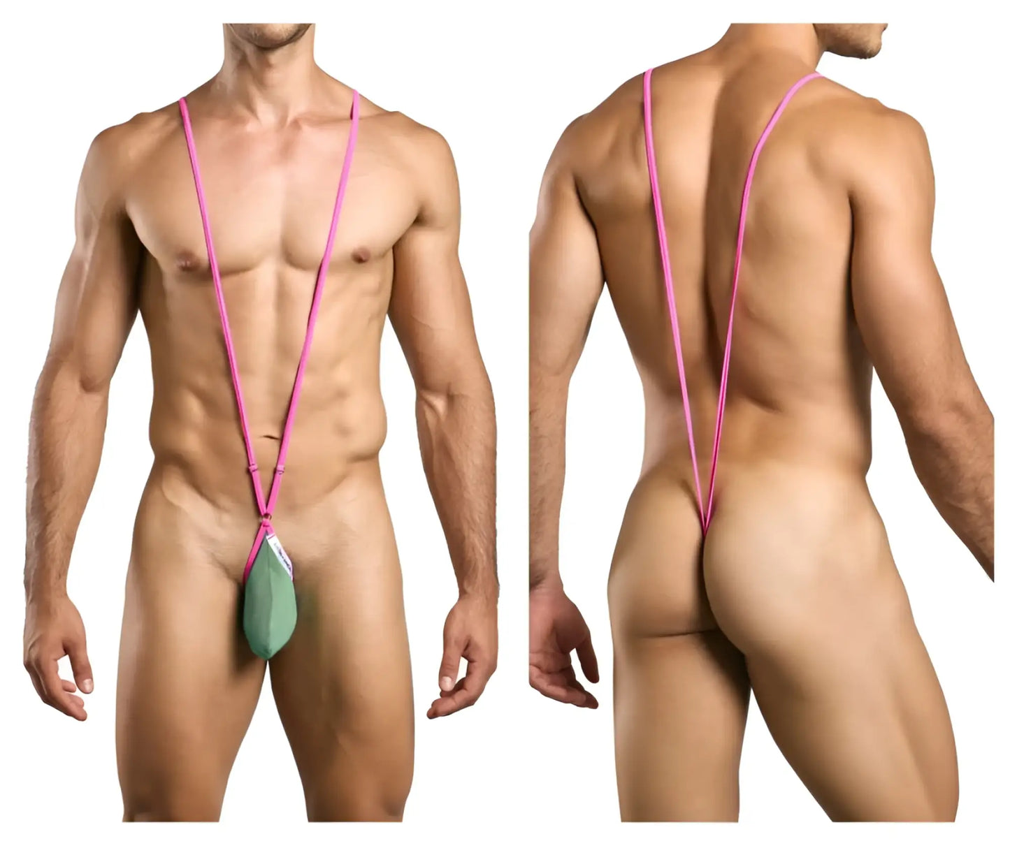Pink sling men’s briefs with green pouch front from justin simon xsj04 sling color new green collection