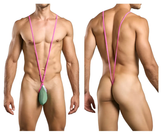 Pink sling men’s briefs with green pouch front from justin simon xsj04 sling color new green collection