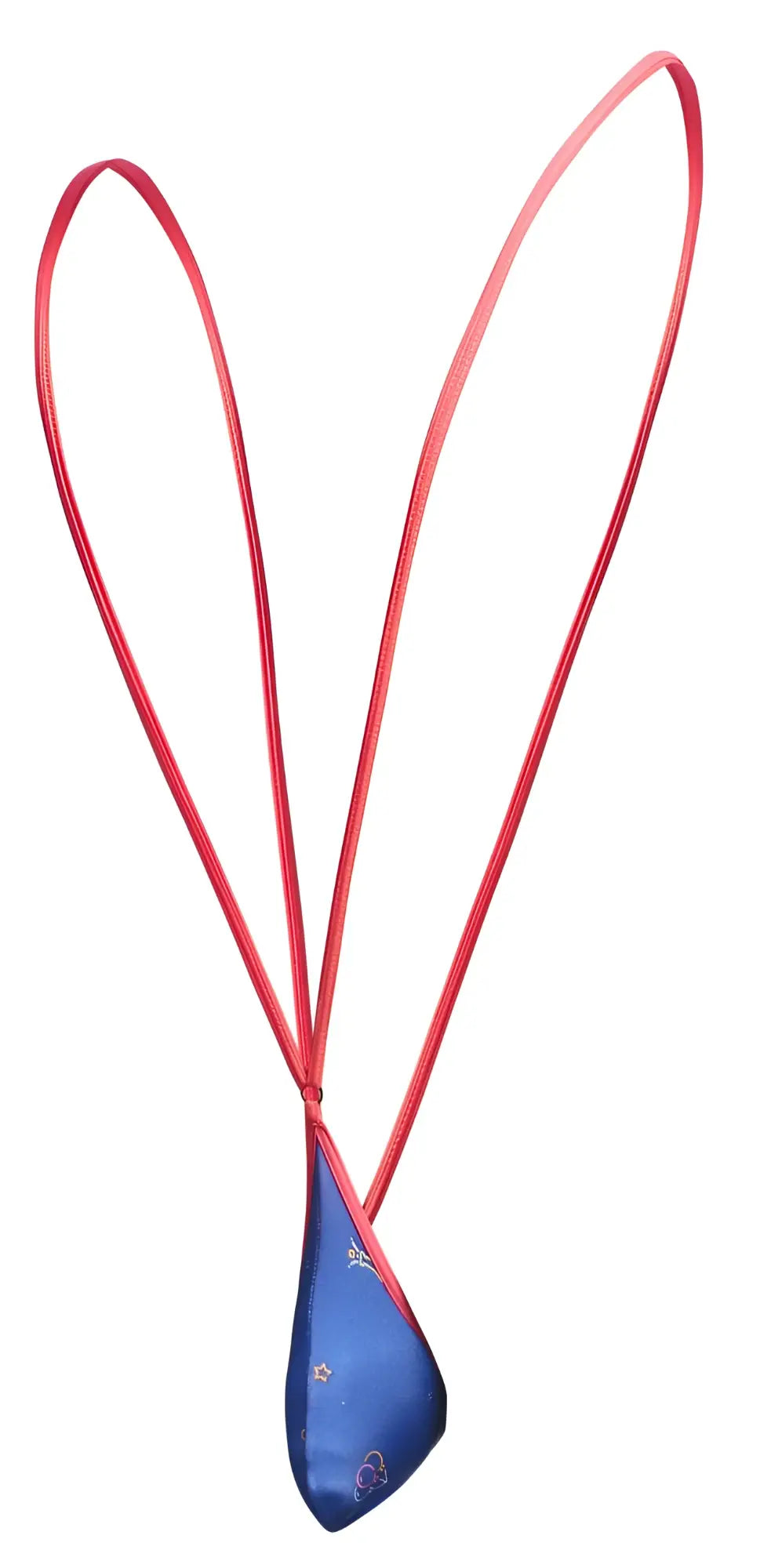 A vibrant blue teardrop-shaped pendant with gold heart and star embroidery on a red cord from justin simon xsj04 sling color party