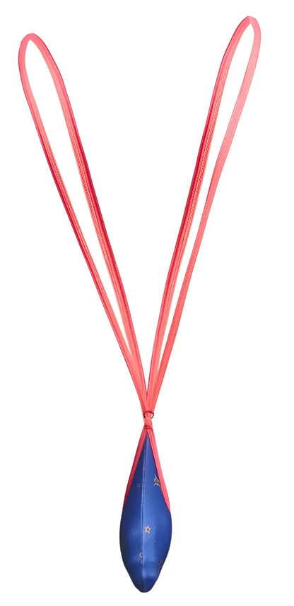 Justin+Simon XSJ04 sling color party necklace with vibrant pink cords and glossy blue teardrop pendant with gold accents