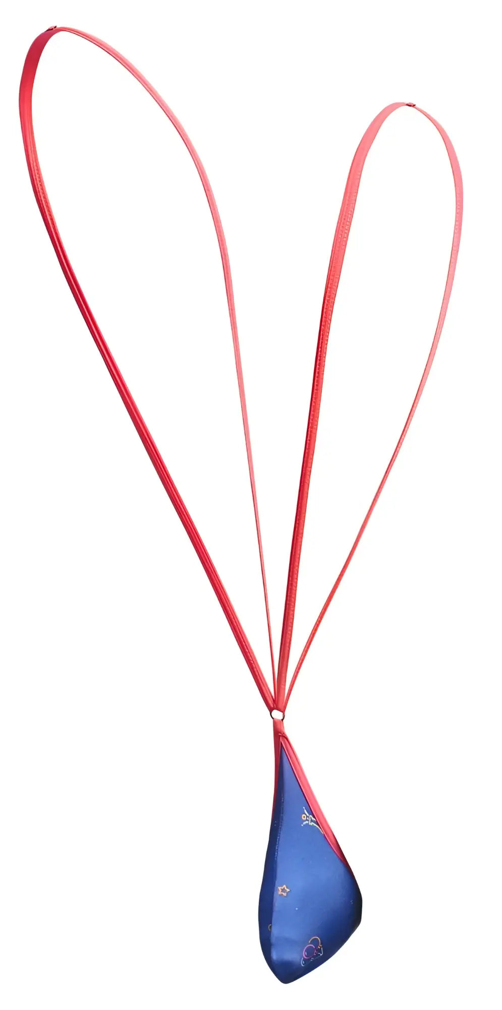 Justin+Simon XSJ04 sling color party with a vibrant red heart-shaped ribbon and a blue teardrop pendant with star patterns