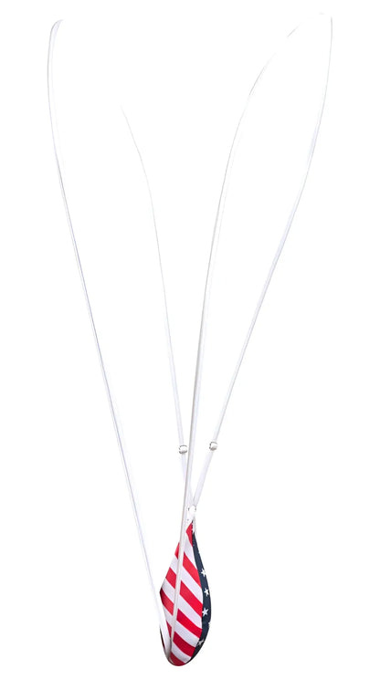 A teardrop pendant necklace by JUSTIN+SIMON XSJ04 sling featuring a red white and blue USA flag design