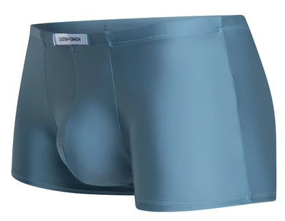 Blue satin briefs from justin + simon in metal green classic boxer style xsj08 for comfortable everyday wear