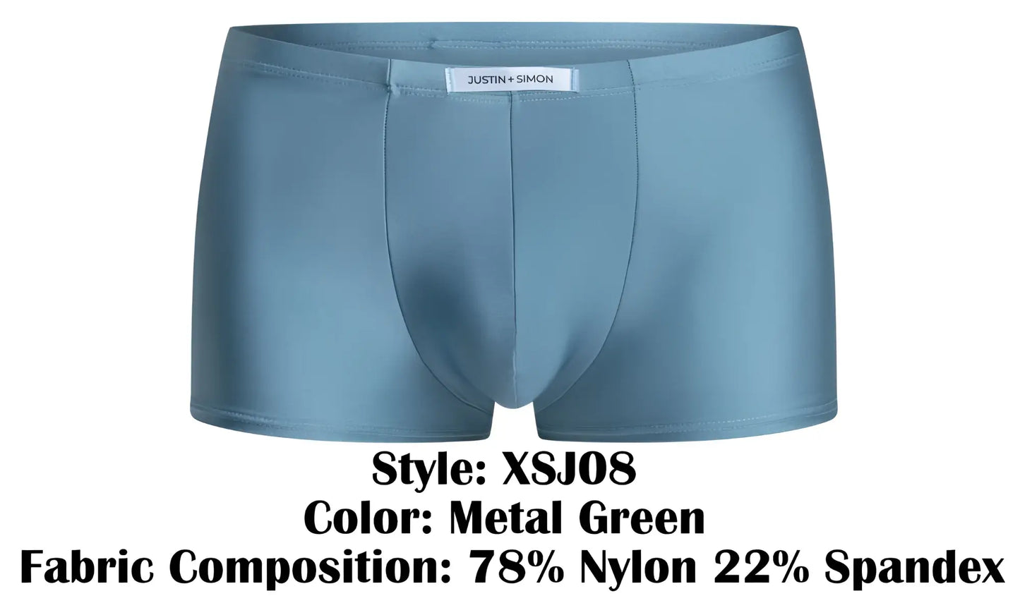 Metal green boxer briefs by justin simon made from 78 nylon and 22 spandex classic xsj08 style