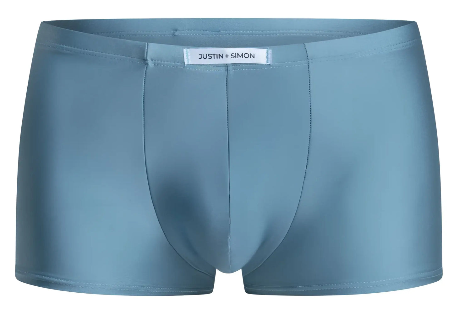 Light blue justin simon men’s briefs with a smooth seamless fabric finish from classic boxer metal green collection