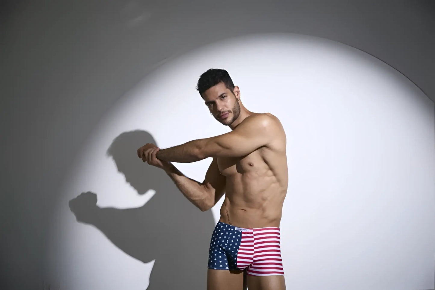 Men’s justin simon xsj08 classic boxer briefs in red white and blue american flag design with stars and stripes