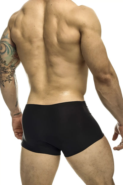 Black athletic briefs justin simon xsj08 classic trunks in smooth form-fitting material in black color