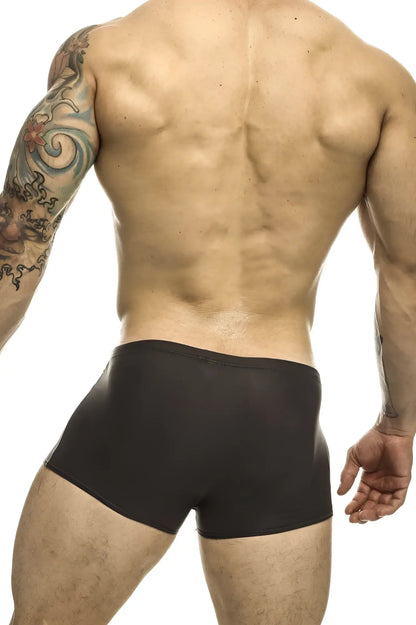 Black justin simon xsj08 classic trunks in gray are form-fitting boxer briefs with smooth stretchy fabric