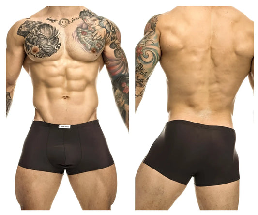 Black justin simon xsj08 classic trunks in gray with subtle brand tag on waistband in soft breathable fabric
