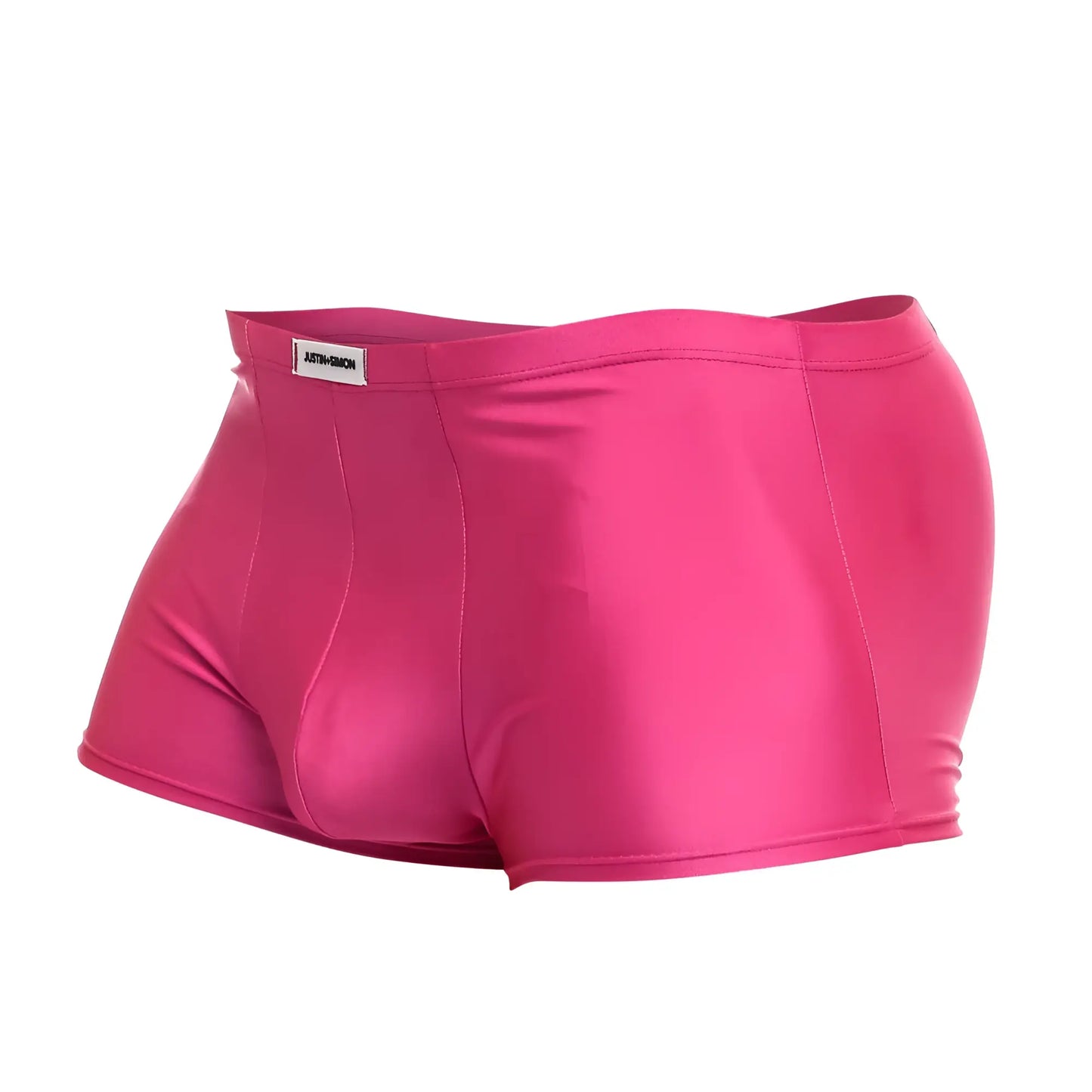 Justin+Simon xsj08 classic trunks vibrant hot pink shiny satin briefs with sleek form-fitting design and branded waistband label