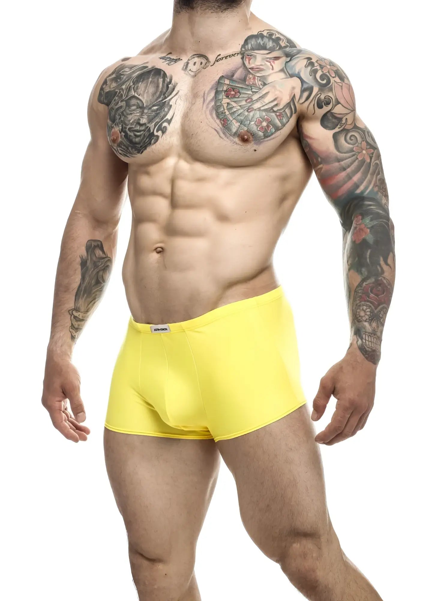 Justin+Simon XSJ08 classic trunks yellow bright yellow athletic briefs with snug fit and elastic waistband