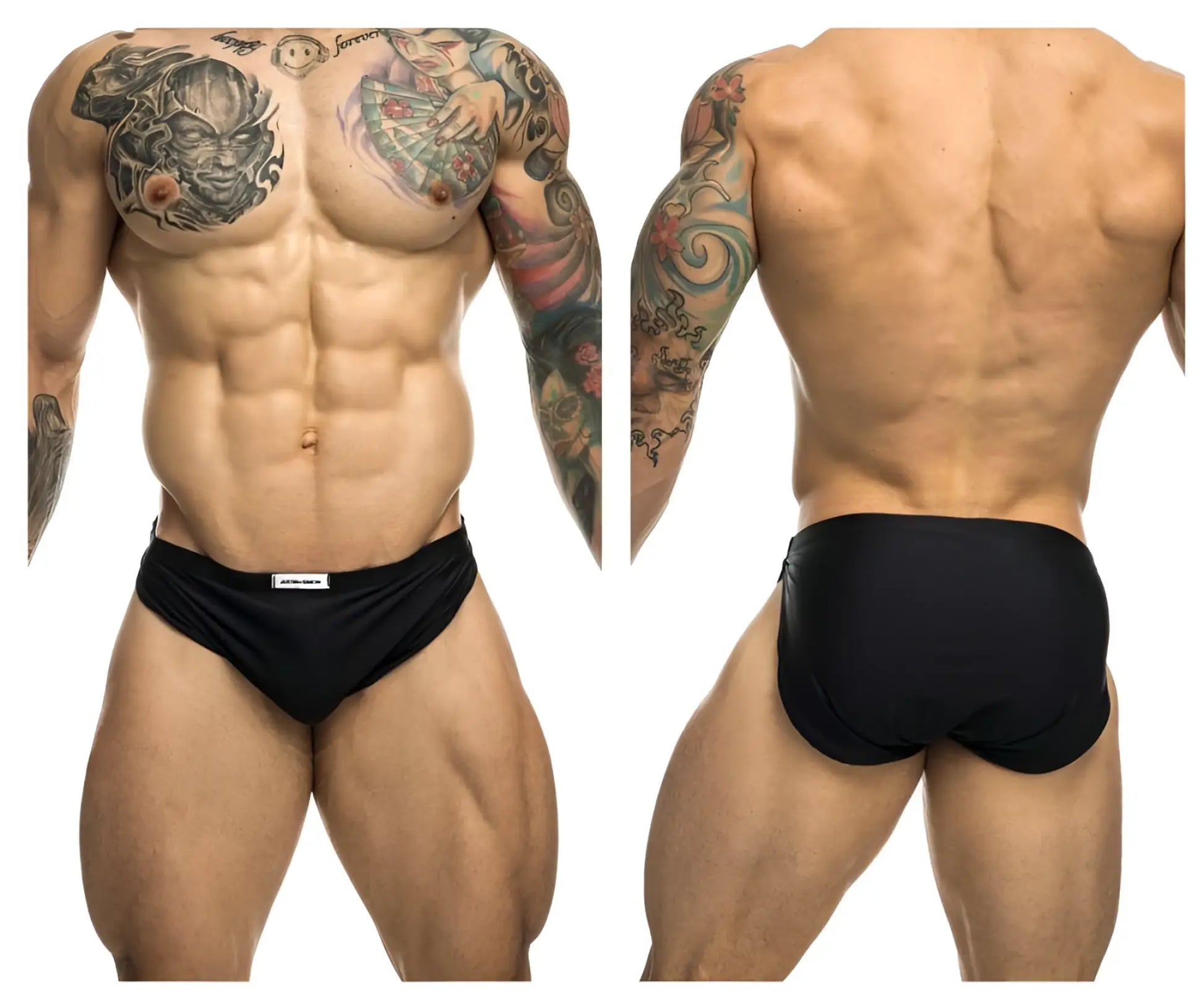 Black justin simon xsj09 running shorts made of breathable fabric with a small white waistband label