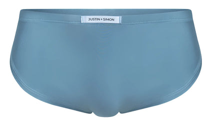 Light blue justin simon briefs with smooth seamless fabric finish for active wear in metal green running shorts collection