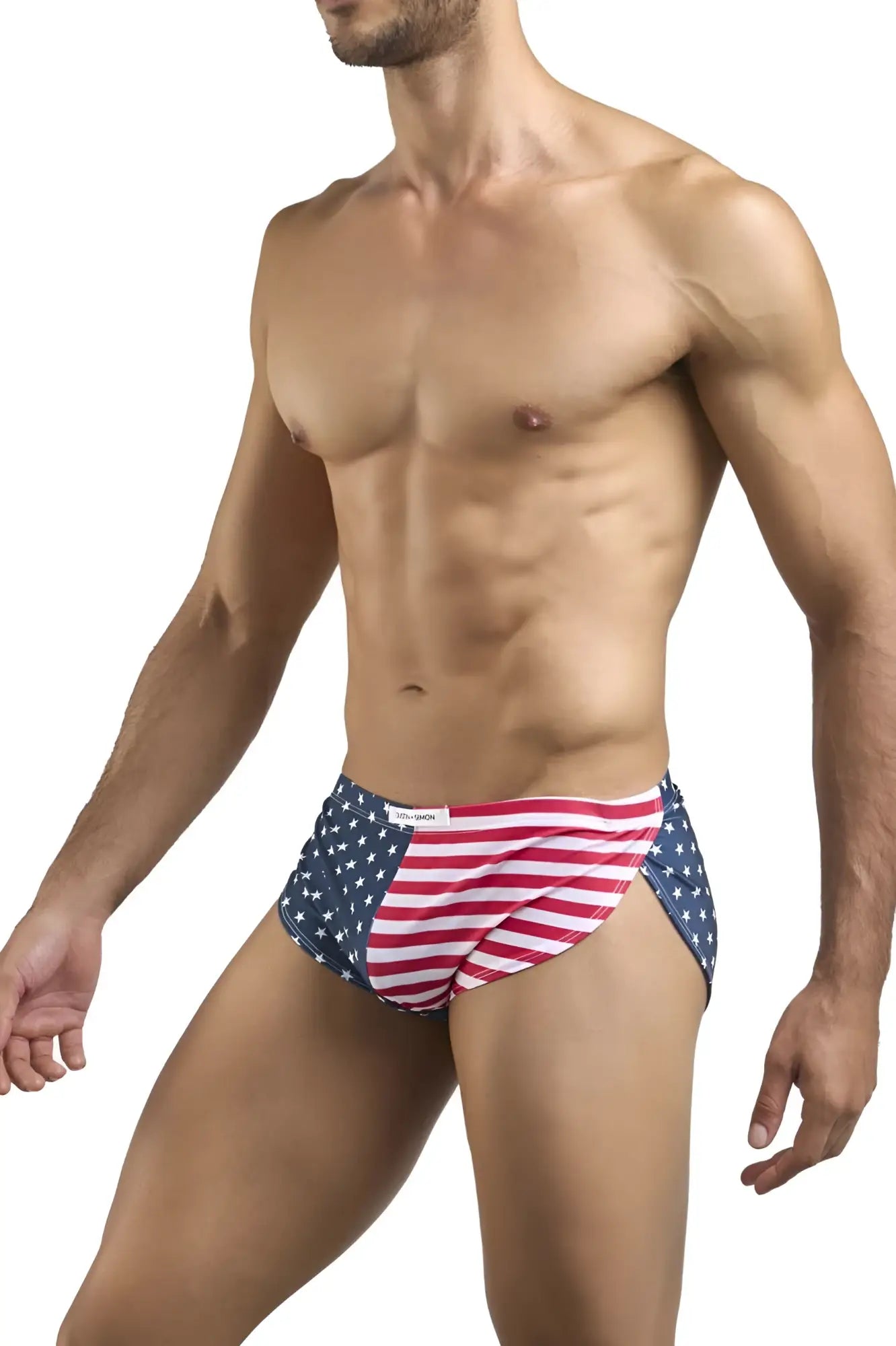 Men’s running briefs by justin simon in usa flag pattern designed for lightweight comfort and active use