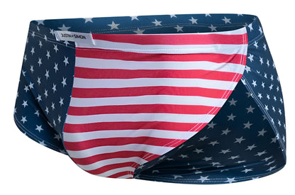Justin simon xsj09 running shorts in blue and red striped usa flag design with white stars patriotic swim trunks