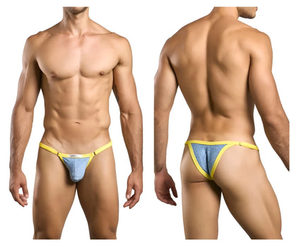 Blue and yellow athletic briefs with textured lurex fabric from JUSTIN SIMON XSJ12 bikini color lurex blue product line