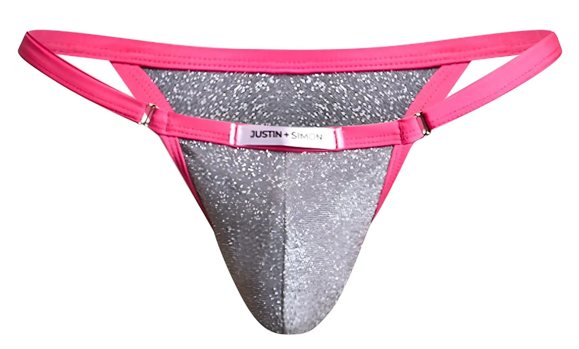A vibrant pink and silver glitter thong with sleek modern design from JUSTIN+SIMON XSJ12 bikini color Lurex gray collection