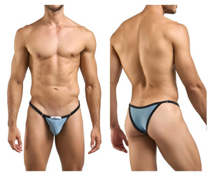 Light blue and black thong with sleek minimalist design from justin simon xsj12 bikini color metal green collection