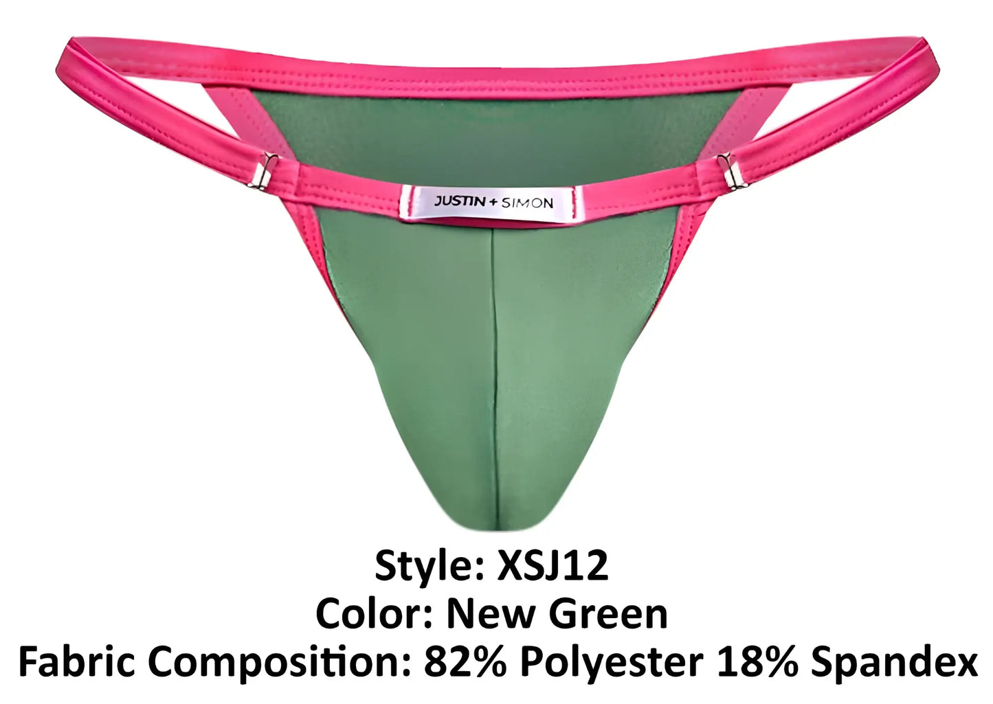 A vibrant pink and green justin simon xsj12 bikini thong with sleek design and metallic clasps in new green color