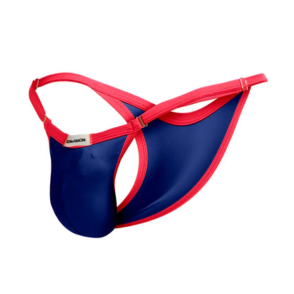 Blue and red thong bikini with shiny smooth material from justin simon xsj12 royal blue collection