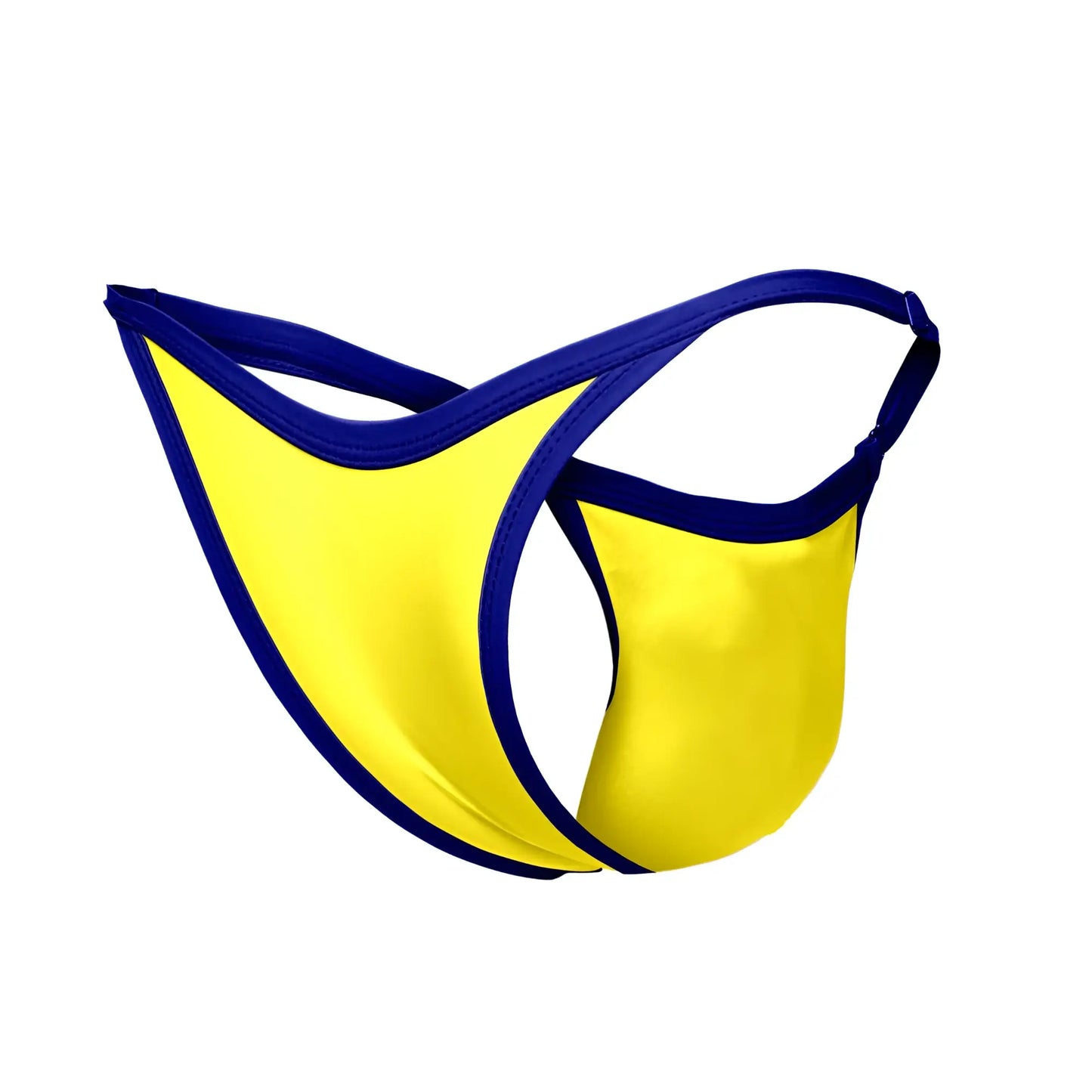 Justin+Simon xsj12 bikini bright yellow thong with navy blue trim and elastic straps for a stylish fit