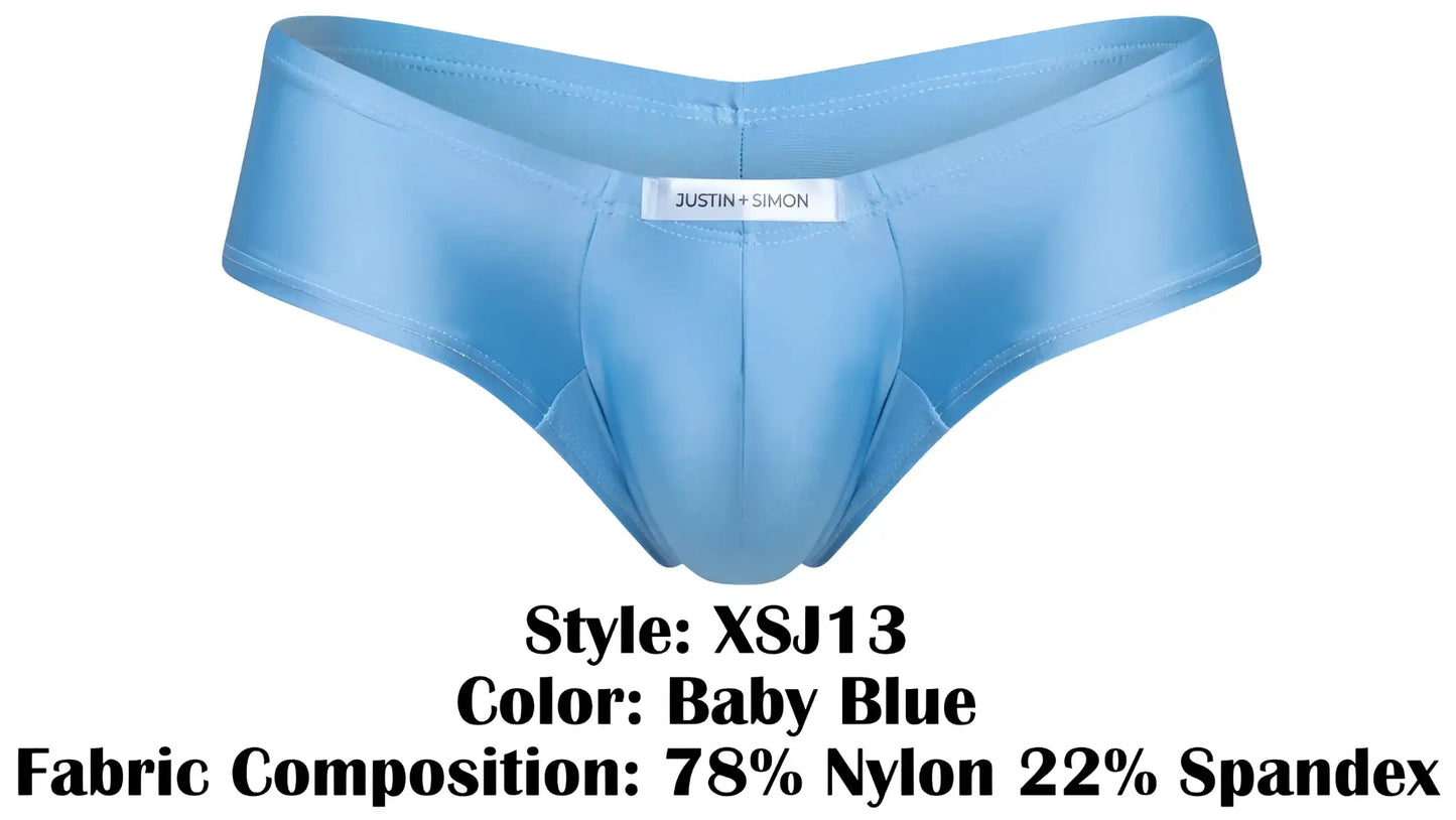 Baby blue justin simon xsj13 cheeky bulge boxer briefs made of 78 nylon and 22 spandex for men
