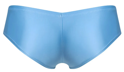 Justinn simon xsj13 baby blue cheeky bulge boxer with light blue satin, smooth glossy finish, and clean waistband stitching