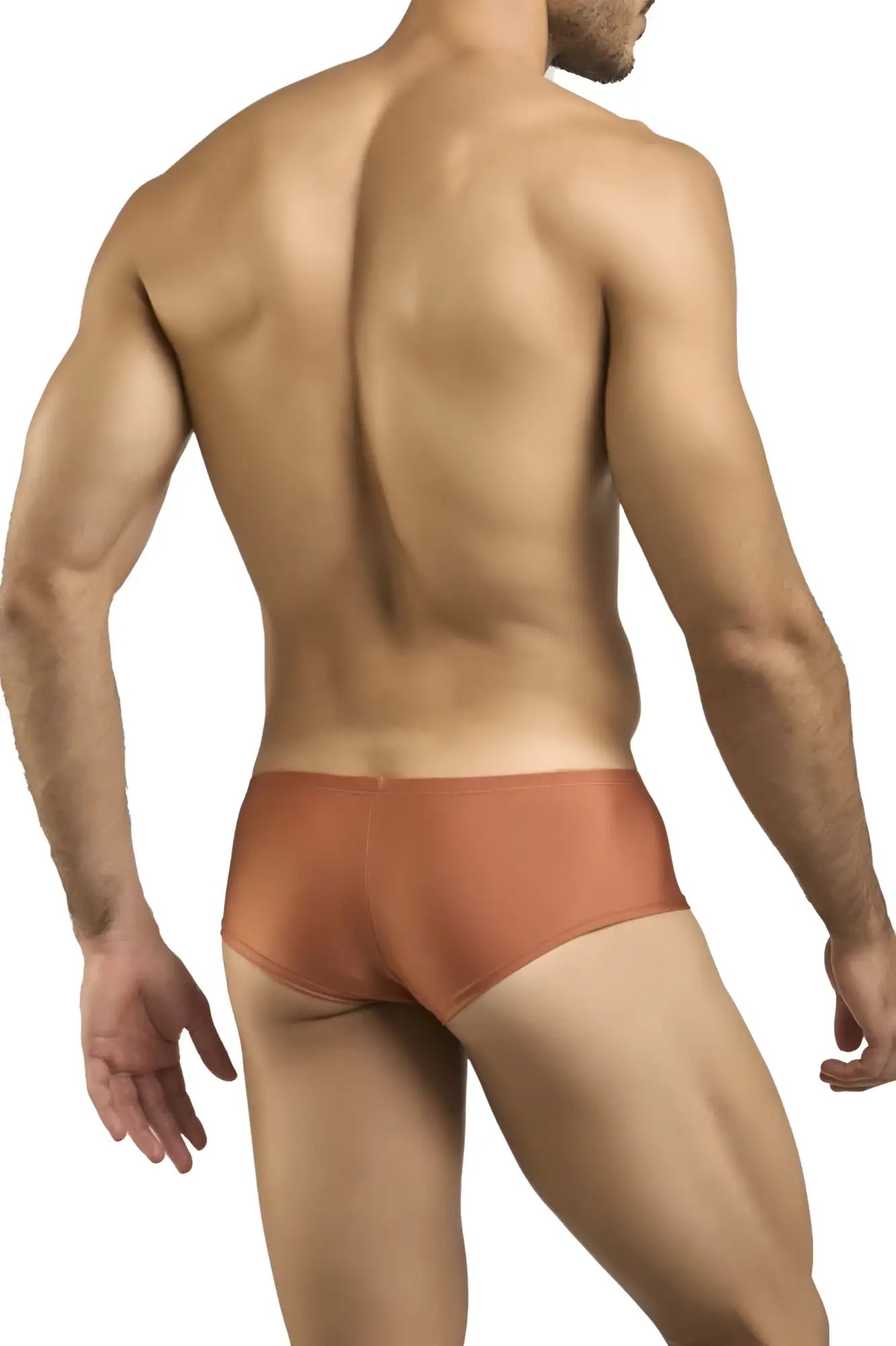 Justin+Simon XSJ13 cheeky bulge boxer in ochre rust color with smooth form-fitting fabric for sleek comfort