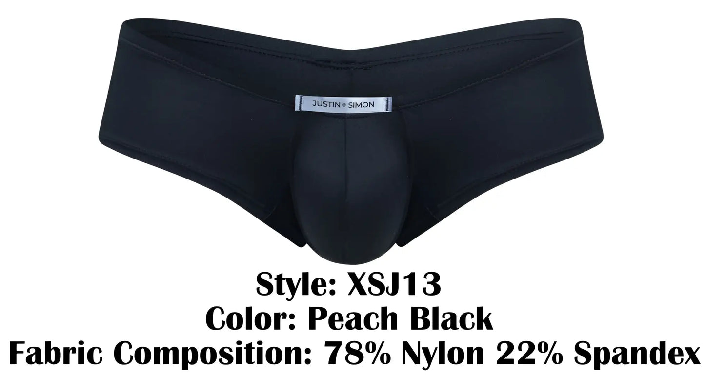 Black peach mens underwear by justin simon xsj13 cheeky bulge boxer with supportive contoured design in nylon and spandex