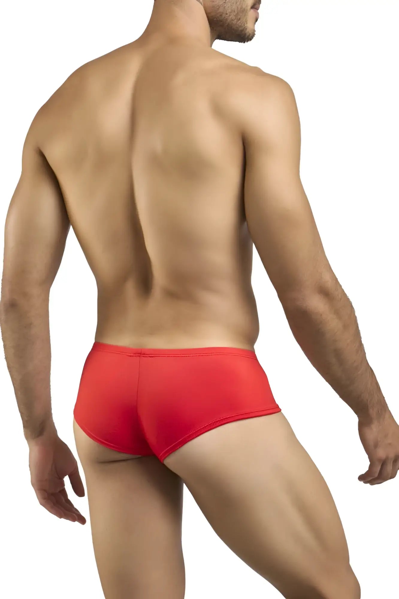 Justin simon cheeky bulge boxer red briefs with smooth form-fitting design in peach red color