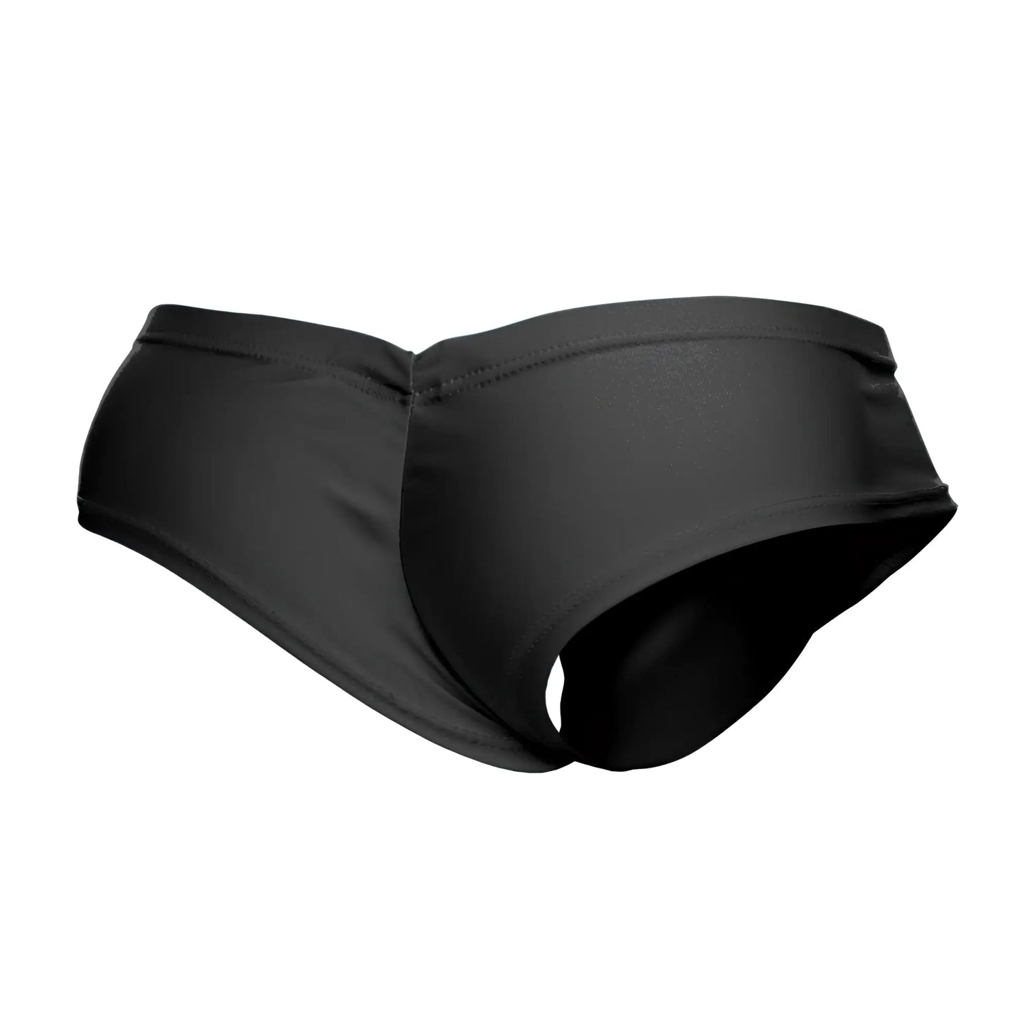 Black justin simon xsj22 cheek briefs swim trunks with smooth stretchy fabric and a high waisted design