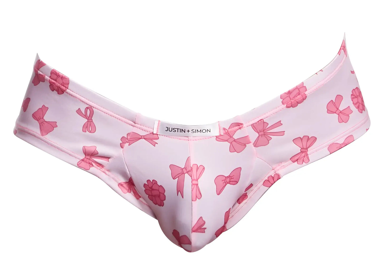 Justin+simon xsj22 cheek briefs in coquette color with pink bow pattern, soft comfortable fabric for everyday wear