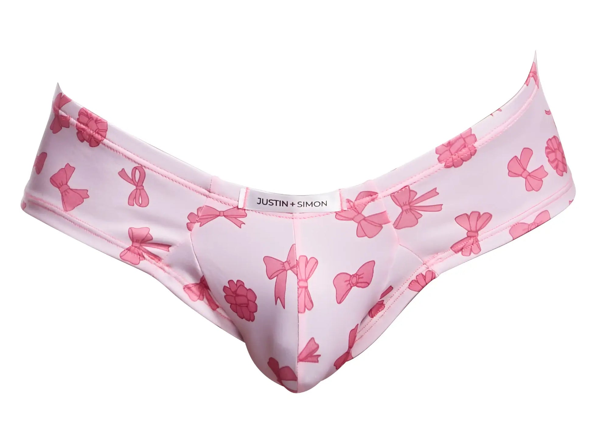 Justin+simon xsj22 cheek briefs in coquette color with pink bow pattern, soft comfortable fabric for everyday wear