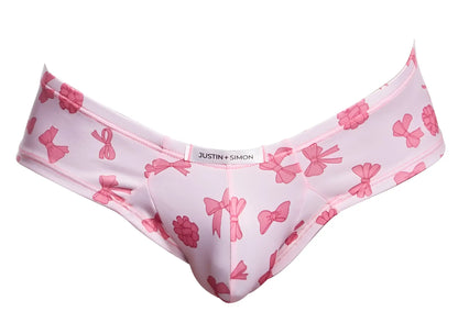 Justin+simon xsj22 cheek briefs in coquette color with pink bow pattern, soft comfortable fabric for everyday wear