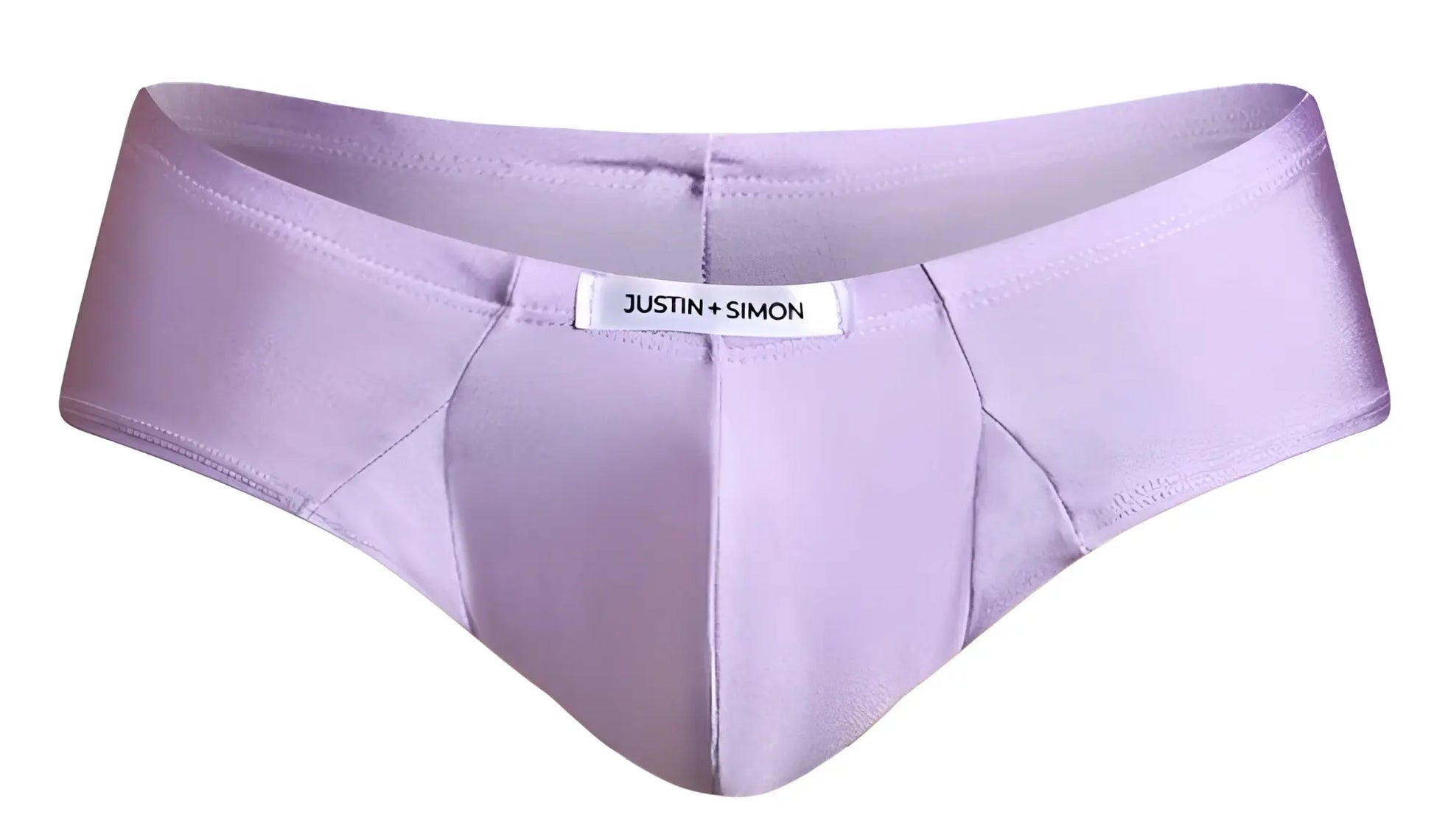 Lavender satin briefs by justin plus simon xsj22 cheek briefs in lilac color showing front detail