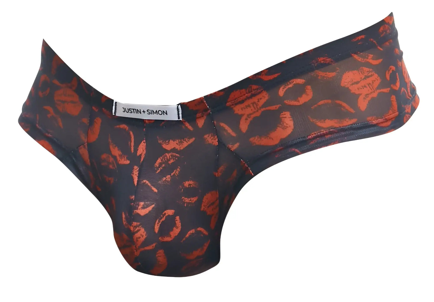 Justin simon xsj22 cheek briefs black and orange lipstick print thong with soft fabric and vibrant color design